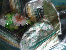 Load image into Gallery viewer, Green Japanese Fabric Set, Silk Recycled Fabric Remnants Set