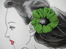Load image into Gallery viewer, Green Tiny Flowers Kimono Scrunchies, Japanese Vintage Silk Fabric Accessory
