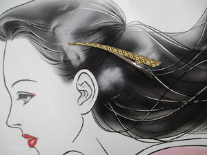 Brown Shibori Silk Kimono Hair Clip, 130mm Long Metal Ship from USA