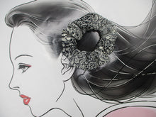 Load image into Gallery viewer, Black X White Silk Recycled Silk Fabric Scrunchy, Kimono Scrunchies, Ship from USA
