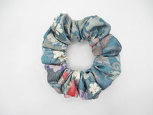 Load image into Gallery viewer, Silk Kimono Scrunchies, Japanese Fabric Hair Tie Light Blue Floral
