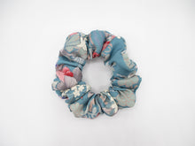 Load image into Gallery viewer, Silk Kimono Scrunchies, Japanese Fabric Hair Tie Light Blue Floral
