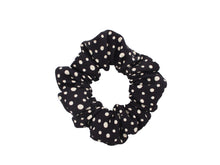 Load image into Gallery viewer, Black Polka Dots Silk Kimono Scrunchies, Vintage Kimono Fabric Hair Tie

