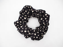 Load image into Gallery viewer, Black Polka Dots Silk Kimono Scrunchies, Vintage Kimono Fabric Hair Tie
