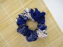 Load image into Gallery viewer, Purple Pink Kimono Scrunchy, Japanese Vintage Fabric Hair Tie
