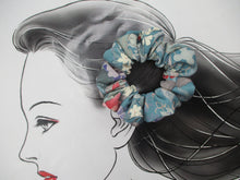 Load image into Gallery viewer, Silk Kimono Scrunchies, Japanese Fabric Hair Tie Light Blue Floral

