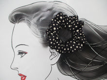 Load image into Gallery viewer, Black Polka Dots Silk Kimono Scrunchies, Vintage Kimono Fabric Hair Tie
