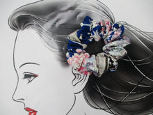 Load image into Gallery viewer, Purple Pink Silk Kimono Scrunchies, Ship from USA Upcycled Vintage Fabric
