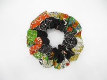 Load image into Gallery viewer, Vintage Upcycled Silk Kimono Scrunchies, Ship from USA Black Floral
