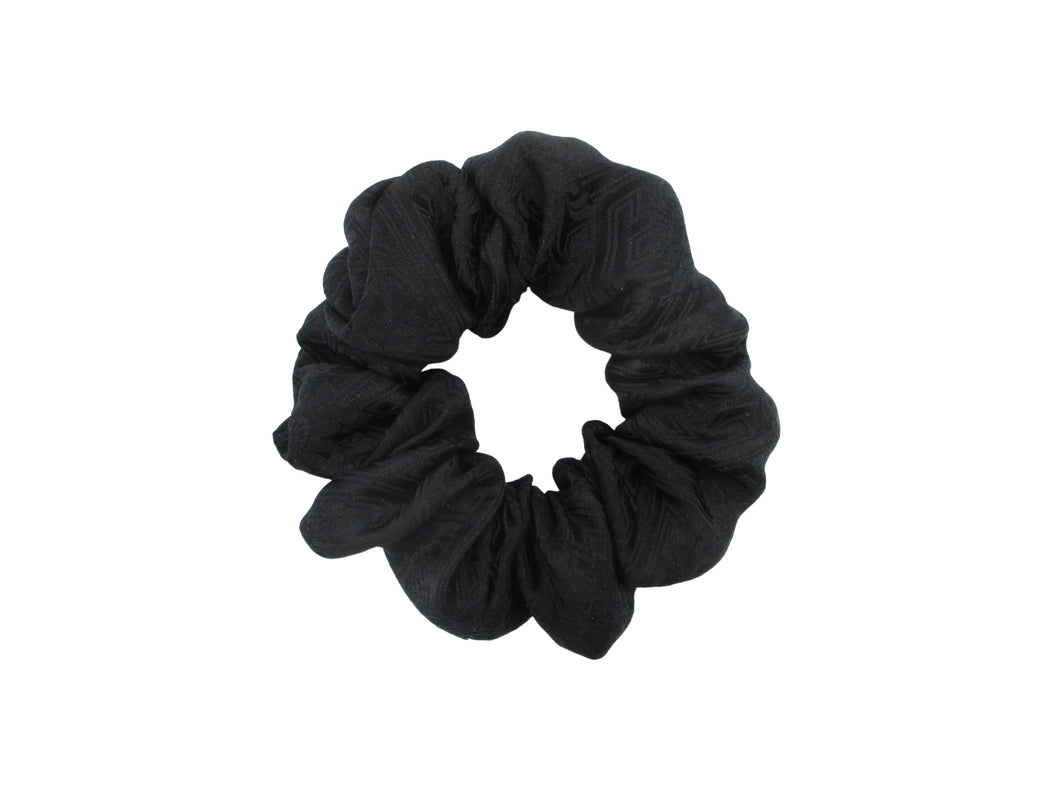Black Rinzu Vintage Silk Kimono Fabric Scrunchies, Handmade