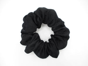 Black Rinzu Vintage Silk Kimono Fabric Scrunchies, Handmade