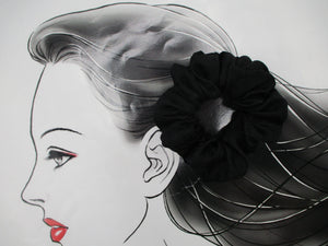 Black Rinzu Vintage Silk Kimono Fabric Scrunchies, Handmade