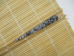 Black X White Kimono Long Clip, Japanese Silk Fabric Upcycled 130mm 5 1/8 inch