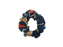 Load image into Gallery viewer, Kimono Scrunchies, Floral Statement Japanese Fabric Scrunchy Blue
