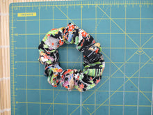 Load image into Gallery viewer, Black Colorful Elegant Kimono Scrunchies, Upcycled Handmade Gift
