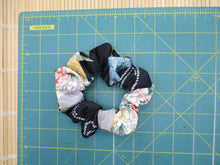 Load image into Gallery viewer, Vintage Silk Kimono Fabric Scrunchies, Japanese Hair Tie Ship from USA Black X Floral
