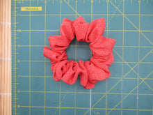 Load image into Gallery viewer, Vintage Upcycled Silk Kimono Scrunchies, Ship from USA Red Edo Komon
