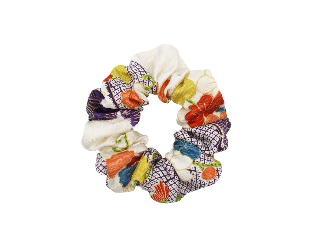Vintage Silk Kimono Scrunchies, Japanese Hair Tie Colorful Floral