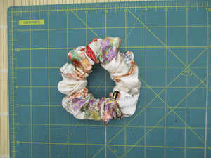 Floral Elegant Silk Kimono Scrunchies, Vintage Kimono Fabric Hair Tie
