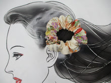 Load image into Gallery viewer, Floral Elegant Silk Kimono Scrunchies, Vintage Kimono Fabric Hair Tie
