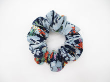 Load image into Gallery viewer, Blue Kawaii Floral Simple Handmade Vintage Silk Kimono Scrunchie
