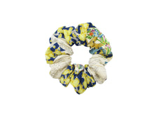 Load image into Gallery viewer, Yellow Blue Silk Kimono Scrunchie Vintage Fabric Accessory
