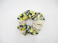 Load image into Gallery viewer, Yellow Blue Silk Kimono Scrunchie Vintage Fabric Accessory

