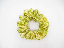 Load image into Gallery viewer, Yellow Shibori Silk Kimono Scrunchies, Silk Kimono Upcycled Handmade Hair Tie
