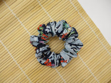 Load image into Gallery viewer, Blue Kawaii Floral Simple Handmade Vintage Silk Kimono Scrunchie
