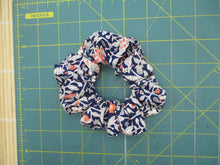 Load image into Gallery viewer, Navy Blue Floral Vintage Silk Kimono Fabric Scrunchies, Handmade
