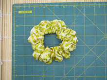 Load image into Gallery viewer, Yellow Shibori Silk Kimono Scrunchies, Silk Kimono Upcycled Handmade Hair Tie

