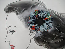 Load image into Gallery viewer, Blue Kawaii Floral Simple Handmade Vintage Silk Kimono Scrunchie

