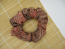 Load image into Gallery viewer, Upcycled Brown Shibori Silk Kimono Scrunchies, Japanese Fabric Ponytail Holder
