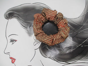 Upcycled Brown Shibori Silk Kimono Scrunchies, Japanese Fabric Ponytail Holder