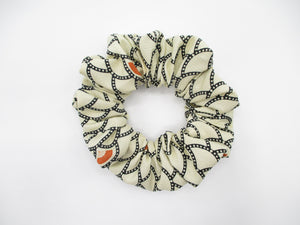 Simple Japanese Vintage Silk Kimono Scrunchies Black and White with Accents