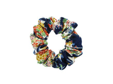 Load image into Gallery viewer, Tiny Flowers Blue Silk Kimono Simple Scrunchies, Upcycle Handmade
