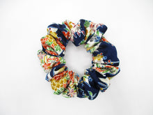 Load image into Gallery viewer, Tiny Flowers Blue Silk Kimono Simple Scrunchies, Upcycle Handmade
