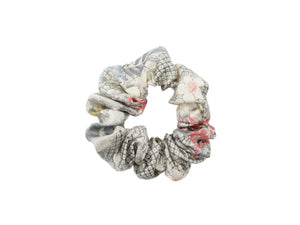 Sleek Floral Silk Recycled Silk Fabric Scrunchy, Kimono Scrunchies, Ship from USA