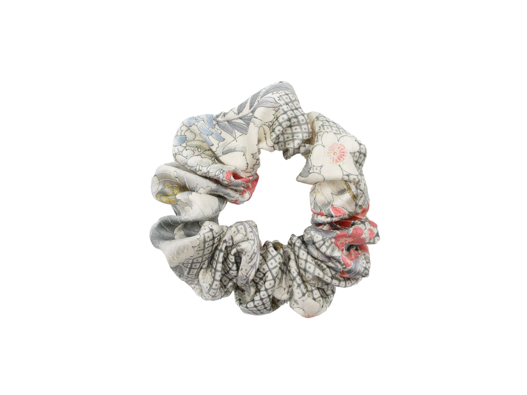 Sleek Floral Silk Recycled Silk Fabric Scrunchy, Kimono Scrunchies, Ship from USA