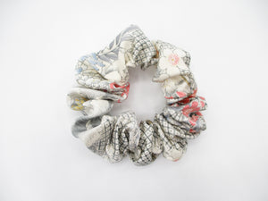 Sleek Floral Silk Recycled Silk Fabric Scrunchy, Kimono Scrunchies, Ship from USA