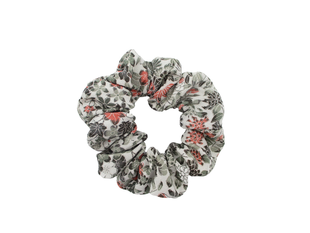 Gray Floral Eco Friendly Silk Kimono Scrunchies Elegant Upcycled