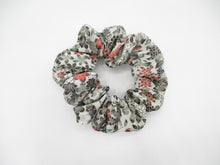Load image into Gallery viewer, Gray Floral Eco Friendly Silk Kimono Scrunchies Elegant Upcycled
