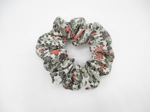 Gray Floral Eco Friendly Silk Kimono Scrunchies Elegant Upcycled