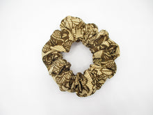Load image into Gallery viewer, Brown Katazome Kimono Scrunchies, Vintage Silk Fabric Hair Tie
