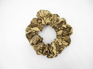 Brown Katazome Kimono Scrunchies, Vintage Silk Fabric Hair Tie