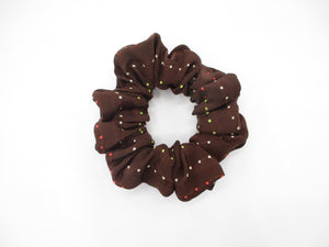 Simple Brown Silk Kimono Scrunchies, Vintage Japanese Fabric Hair Tie