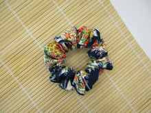 Load image into Gallery viewer, Tiny Flowers Blue Silk Kimono Simple Scrunchies, Upcycle Handmade
