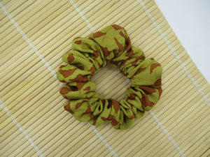Brown Kimono Scrunchies, Floral Statement Japanese Fabric Scrunchy
