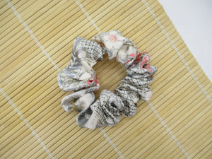 Sleek Floral Silk Recycled Silk Fabric Scrunchy, Kimono Scrunchies, Ship from USA