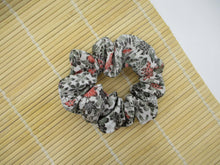 Load image into Gallery viewer, Gray Floral Eco Friendly Silk Kimono Scrunchies Elegant Upcycled
